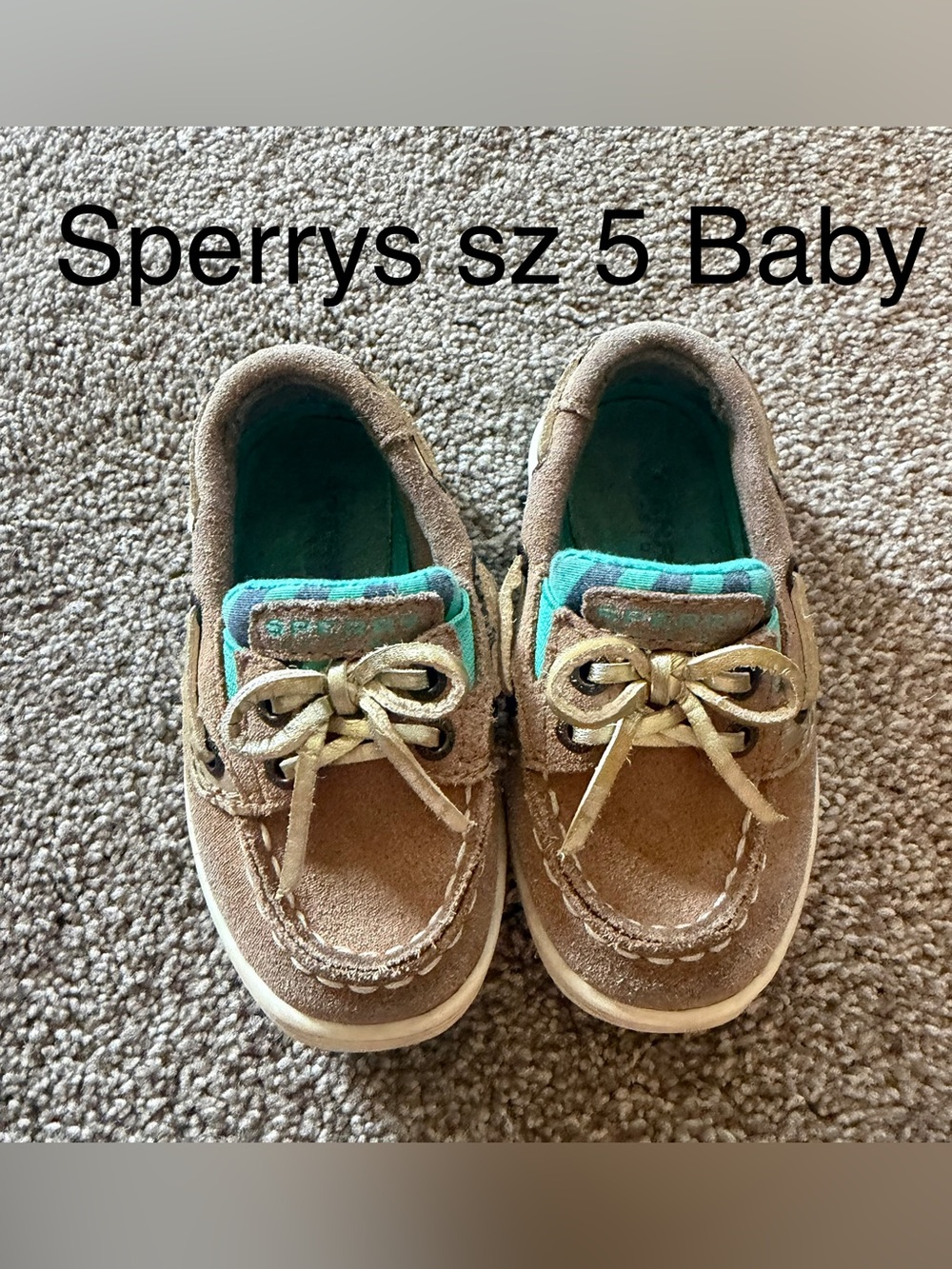 Sperry Kids Brown Suede Boat Shoes with Teal Accent Sz baby 5